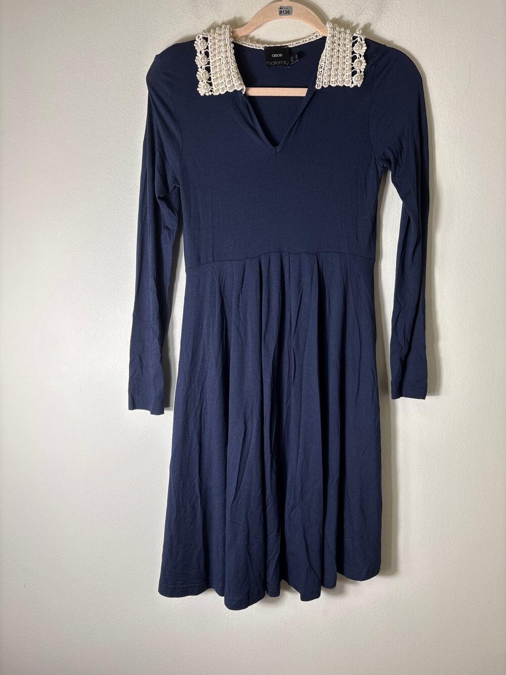 ASOS Maternity Navy Long Sleeve Knee Lengnth Knit Dress Sz 4